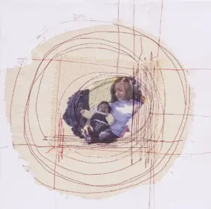 Embastant el record, brodat sobre tela de cotó, 40x40 cm