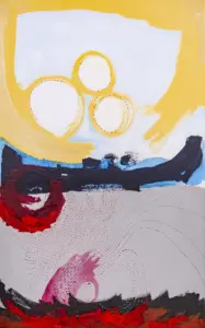 Autoretrat, pintura acrílica amb brodat, 130x81 cm