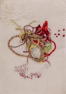 Brodat d’espera, brodat sobre tela de cotó, 16x11,5 cm