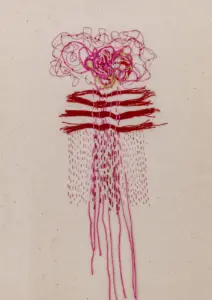 Pluja de desig, brodat sobre tela de cotó, 21x28 cm