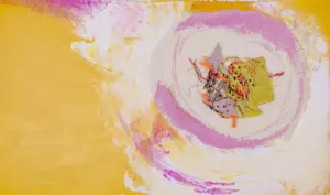 Bombolla en càlid, brodat sobre tela de cotó i pintura acrílica, 22x37 cm