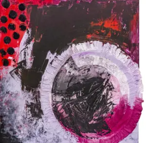 Tormenta, acrílic amb coixinera de l’àvia i fils, 80x80 cm