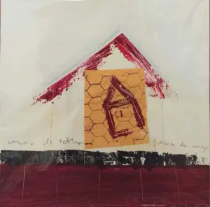 Sense títol sèrie vermella 2, Mixta sobre paper, 24x24 cm