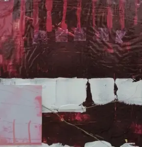 Sense títol sèrie vermella 10, mixta sobre paper, 13,5 x 20 cm