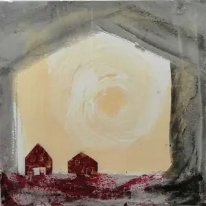 Sense títol sèrie vermella 6, Mixta sobre paper, 24x24 cm