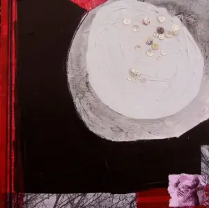 Ventre-lluna amb botons, mixta sobre tela, 40 x 40 cm