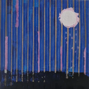 Lluna plora lletres, Mixta sobre tela, 40x40 cm