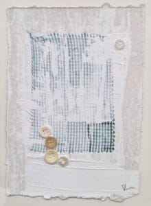 Bata verda amb 5 botons, Mixta sobre paper reciclat, 18x14 cm